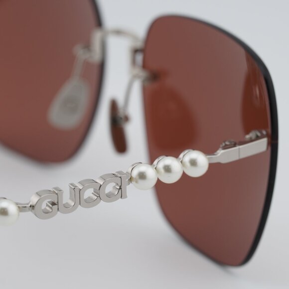 Gucci GG1923SA 002 Sunglasses Silver with Pearl Square Frame, Brown Lenses main image 6